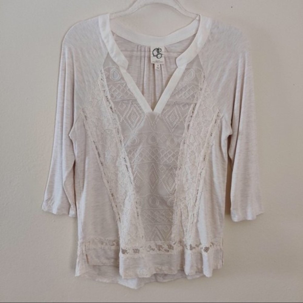One September Anthropologie Ivory Lace Overlay Top